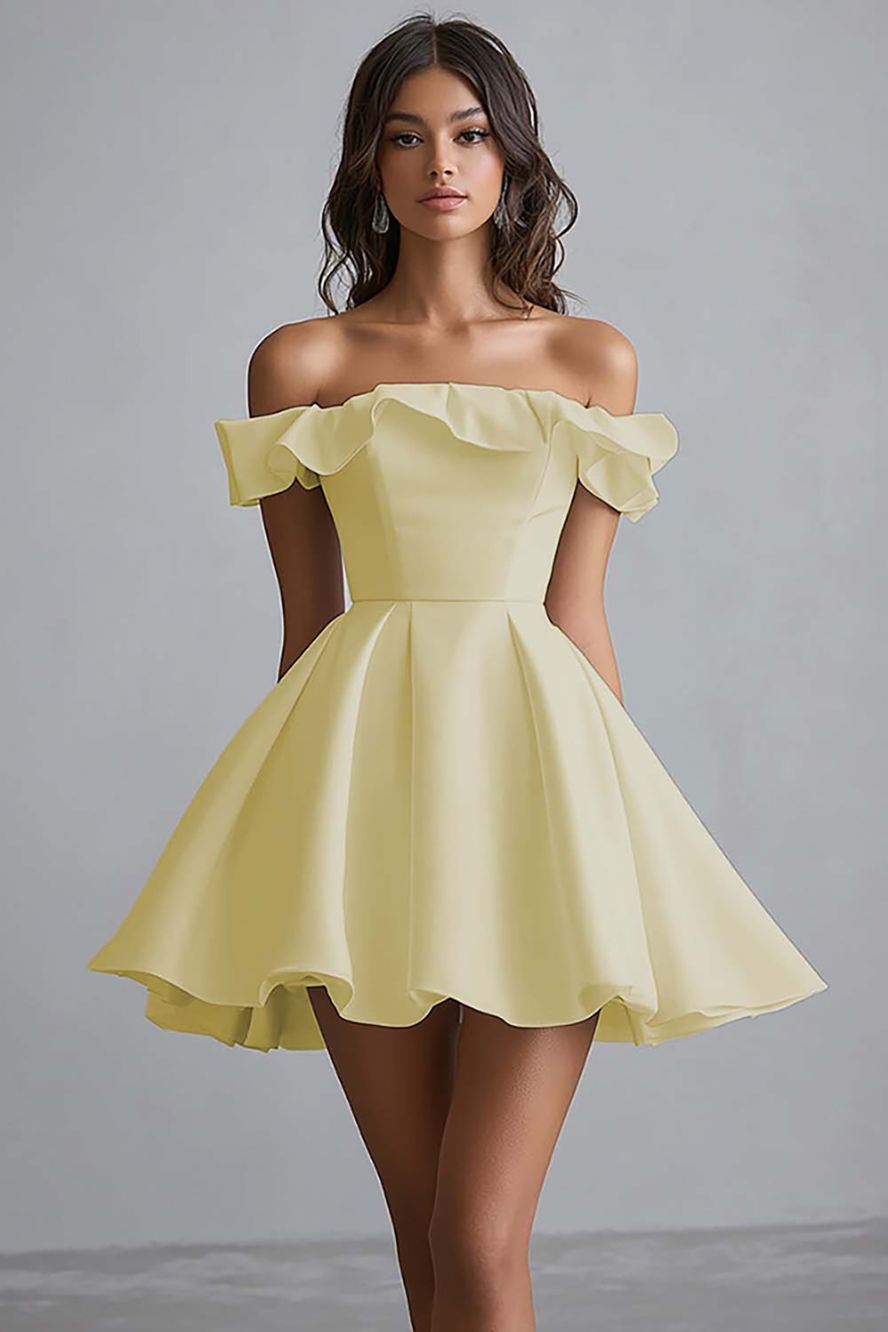 Zapaka Women Off The Shoulder White Graduation Dress A Line Satin Ruffled Little White Dress, Daffodil / US12 Zapaka Women Off The Shoulder White Graduation Dress A Line Satin Ruffled Little White Dress, Daffodil / US12