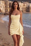 Ivory Ruched Bodycon Strapless Ruched Short Graduation Dress with Sash