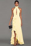 Long Black High Neck Formal Dress with Ruffles