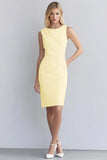 Ivory Bodycon Scoop Neck Sleeveless Ruched Short Work Dress