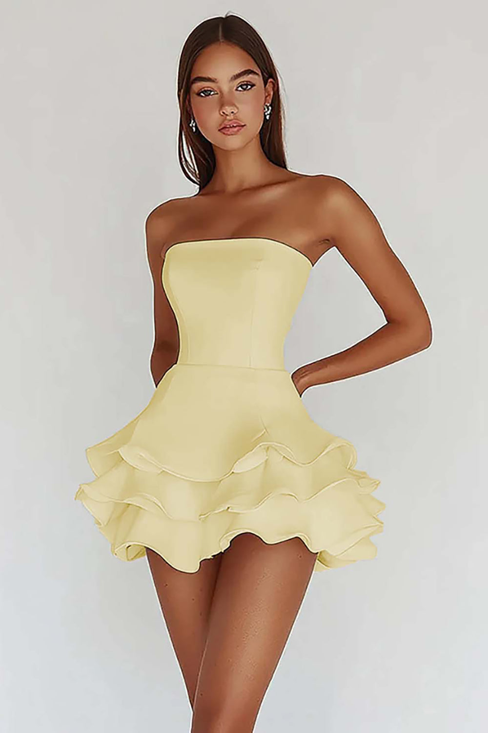 ZAPAKASA Women White Satin Short Ruffled Graduation Dress Strapless A Line Backless Homecoming Dress ZAPAKASA Women White Satin Short Ruffled Graduation Dress Strapless A Line Backless Homecoming Dress