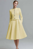Ivory Tweed 2 Piece Midi Homecoming Outfits with Pockets