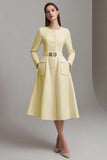 Ivory Tweed A Line Boat Neck Midi Homecoming Outfits with Belts