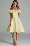 A Line White Satin Off the Shoulder Short Graduation Dress with Ruffles