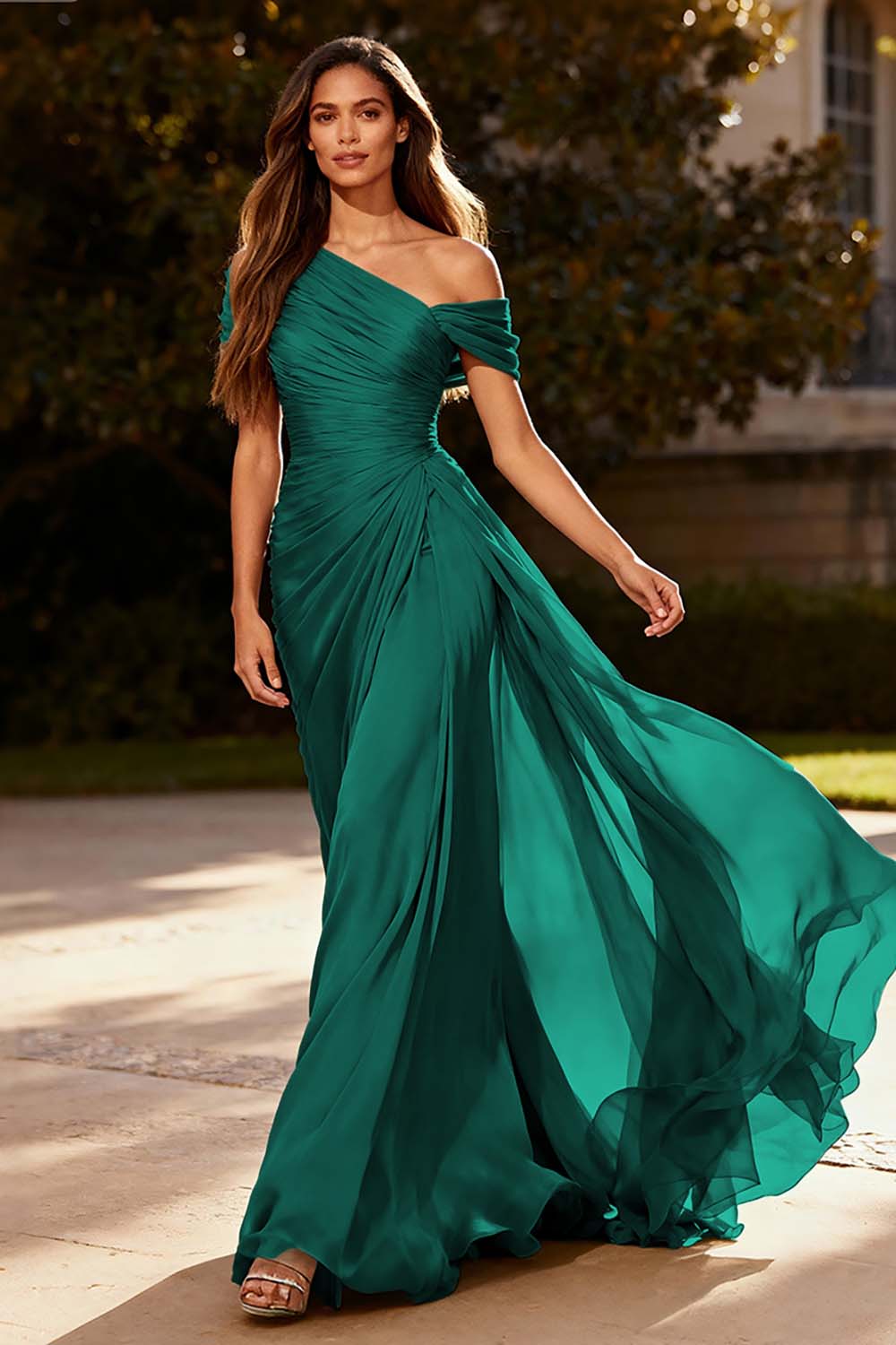 Zapakasa Women Simple Dusty Sage Chiffon Long Formal Dress with Side Cape A Line One Shoulder Ruched Evening Dress Zapakasa Women Simple Dusty Sage Chiffon Long Formal Dress with Side Cape A Line One Shoulder Ruched Evening Dress