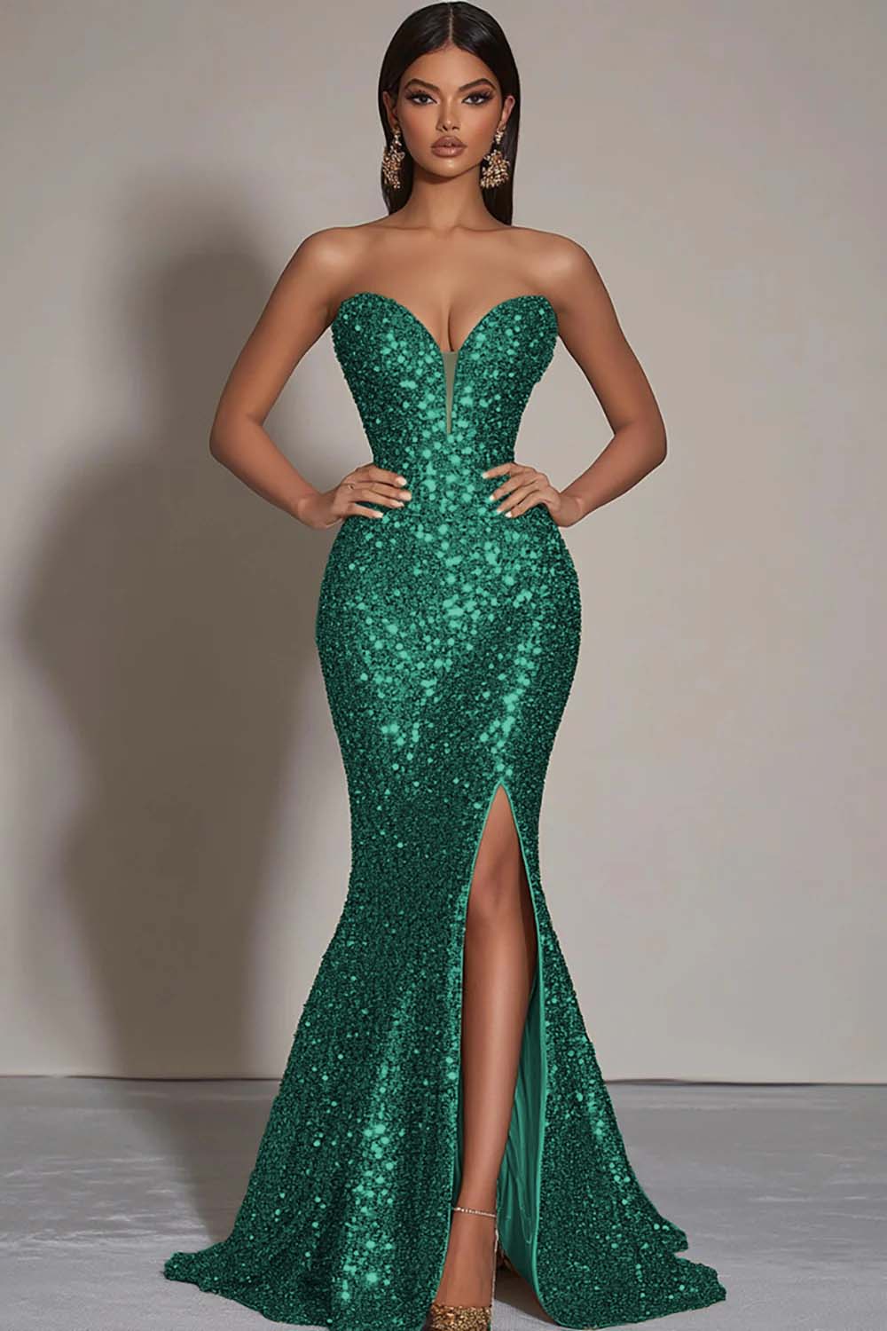 ZAPAKASA Women Sparkly Gold Mermaid Long Sequins Strapless Formal Dress with Slit Sweetheart Party Dress ZAPAKASA Women Sparkly Gold Mermaid Long Sequins Strapless Formal Dress with Slit Sweetheart Party Dress
