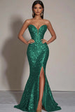 Sparkly Gold Mermaid Long Sequins Formal Dress with Slit