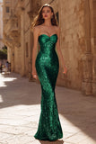 Sparkly Gold Sequin Sweetheart Mermaid Long Prom Dress