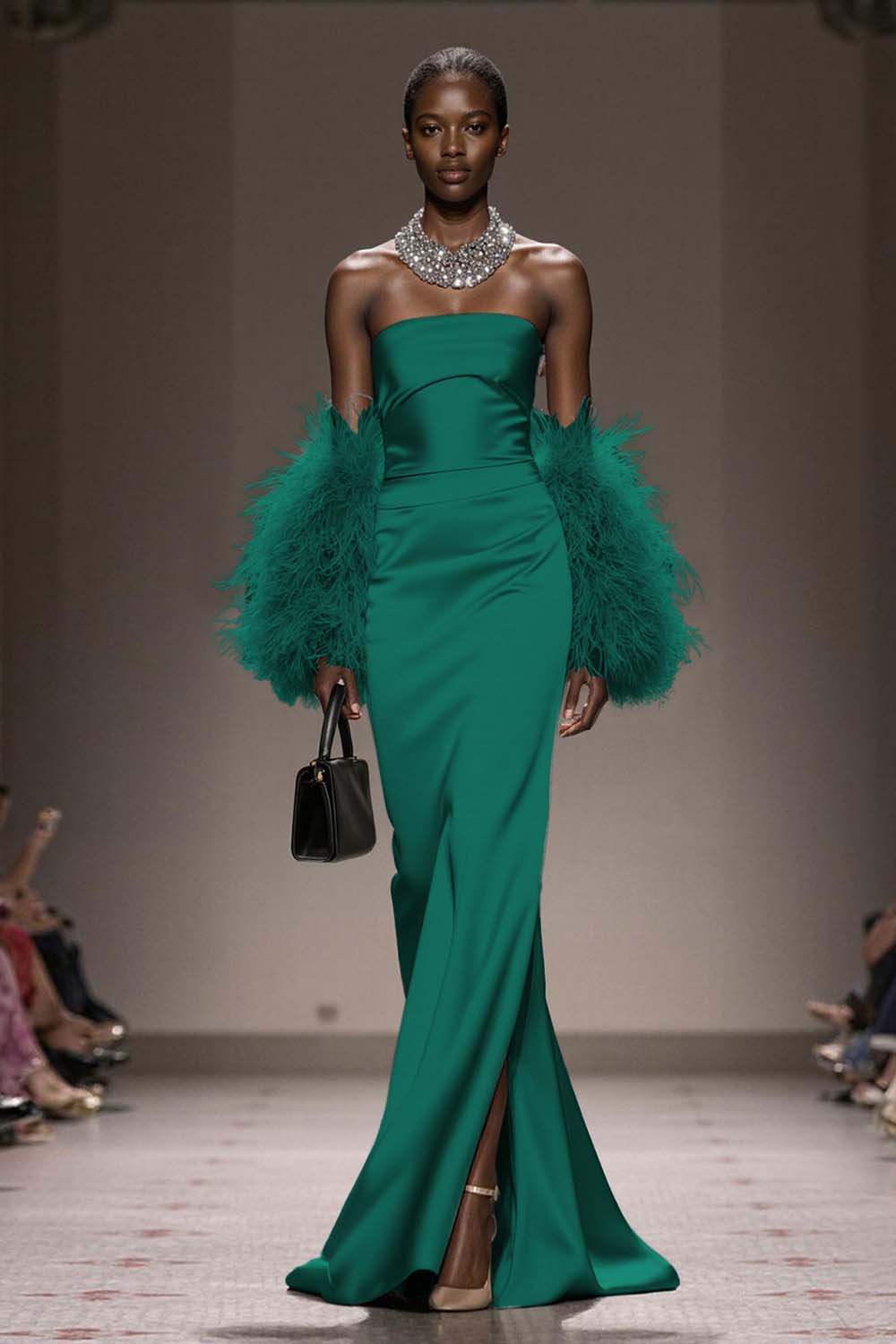 Silver Satin Mermaid  Strapless Long Formal Dress with Slit