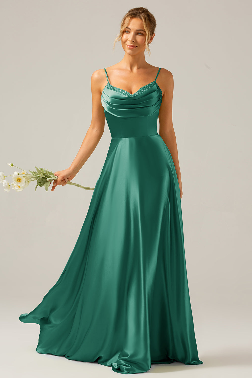 Zapakasa Women Dusty Sage Bridesmaid Dress with Pleated A Line Cowl Neck Satin Long Prom Dress Zapakasa Women Dusty Sage Bridesmaid Dress with Pleated A Line Cowl Neck Satin Long Prom Dress