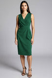 Navy Satin V-Neck Midi Bodycon Work Dress