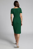 Champagne Bodycon Ruffled Midi Satin Work Dress with Short Sleeves