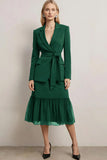 Dark Purple 2 Piece Notched Lapel Midi Business Suits with Sash