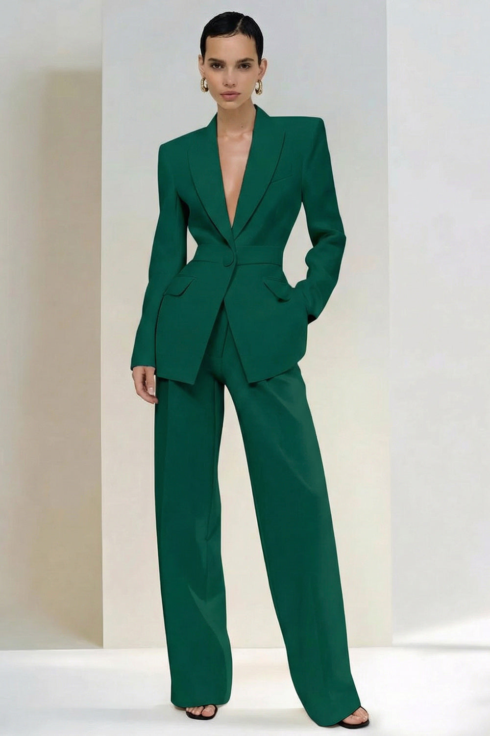 2 Piece Ivory Peak Lapel Single Breasted Business Suits with Sleeves