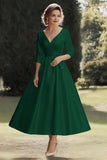 Champagne A Line Satin Half Sleeves Long Mother of the Bride Dress