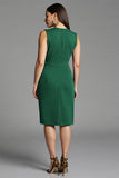 Navy Bodycon Satin V-Neck Ruched Midi Work Dress with Ruffles