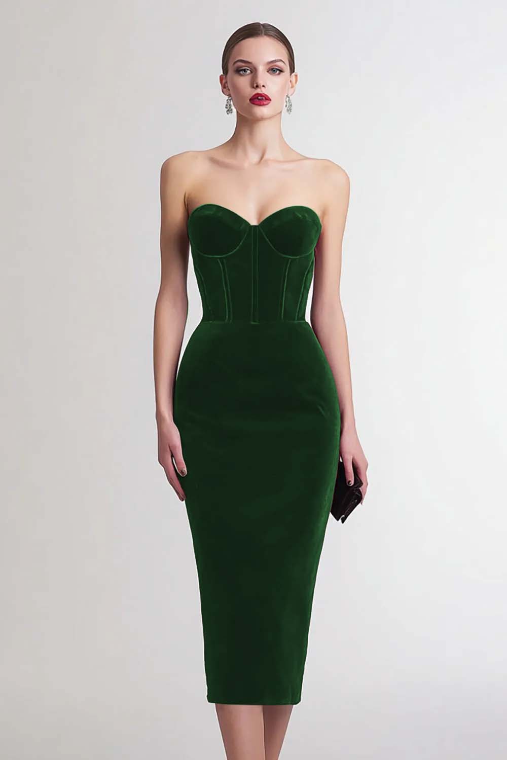 Zapakasa Women Burgundy Velvet Midi Corset Holiday Party Dress Bodycon Sweetheart Strapless Semi Formal Dress Zapakasa Women Burgundy Velvet Midi Corset Holiday Party Dress Bodycon Sweetheart Strapless Semi Formal Dress