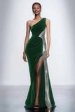 Black Velvet One Shoulder Mermaid Long Holiday Party Dress with Sequins