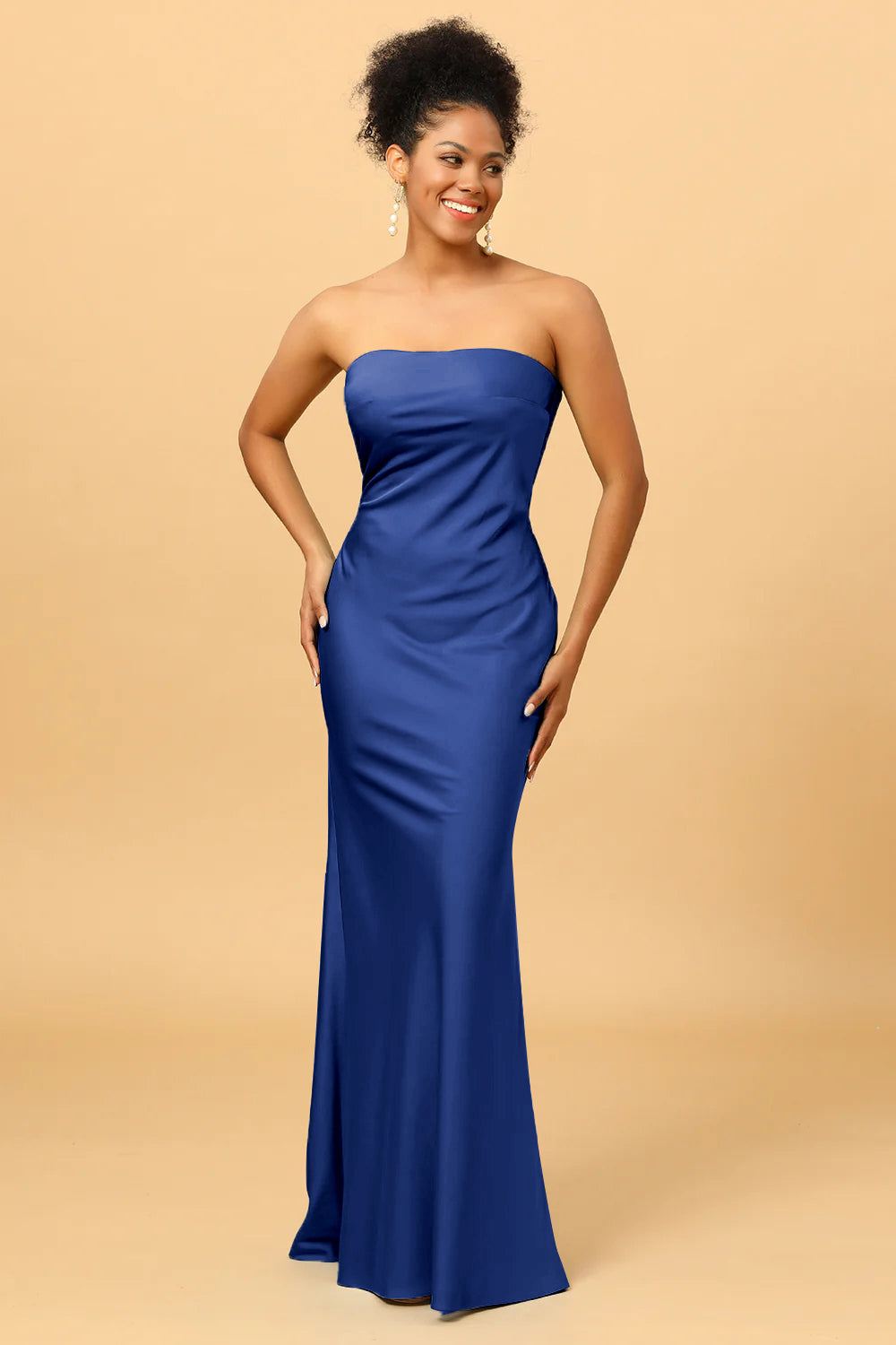 navy blue satin mermaid dress US2 / Picture Color