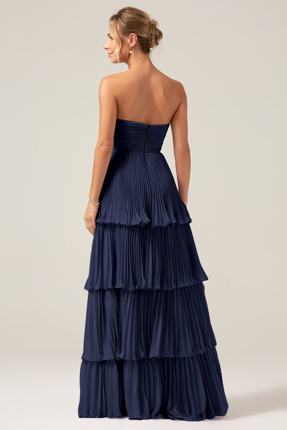 Zapakasa Women Strapless Bridesmaid Dress with Pleated Dusty Blue A Line Chiffon Long Wedding Party Dress, Dark Navy / US2 Zapakasa Women Strapless Bridesmaid Dress with Pleated Dusty Blue A Line Chiffon Long Wedding Party Dress, Dark Navy / US2