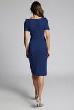 Champagne Bodycon Ruffled Midi Satin Work Dress with Short Sleeves