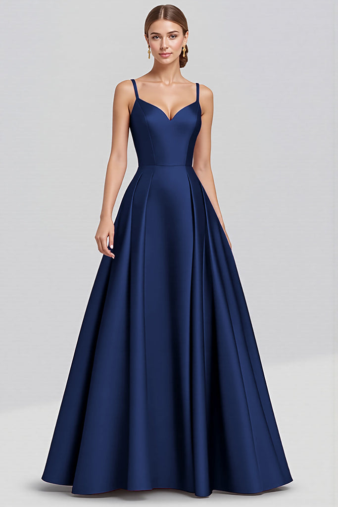 Simple A Line Spaghetti Straps Satin Long Prom Dress, Evening Dress main image 1