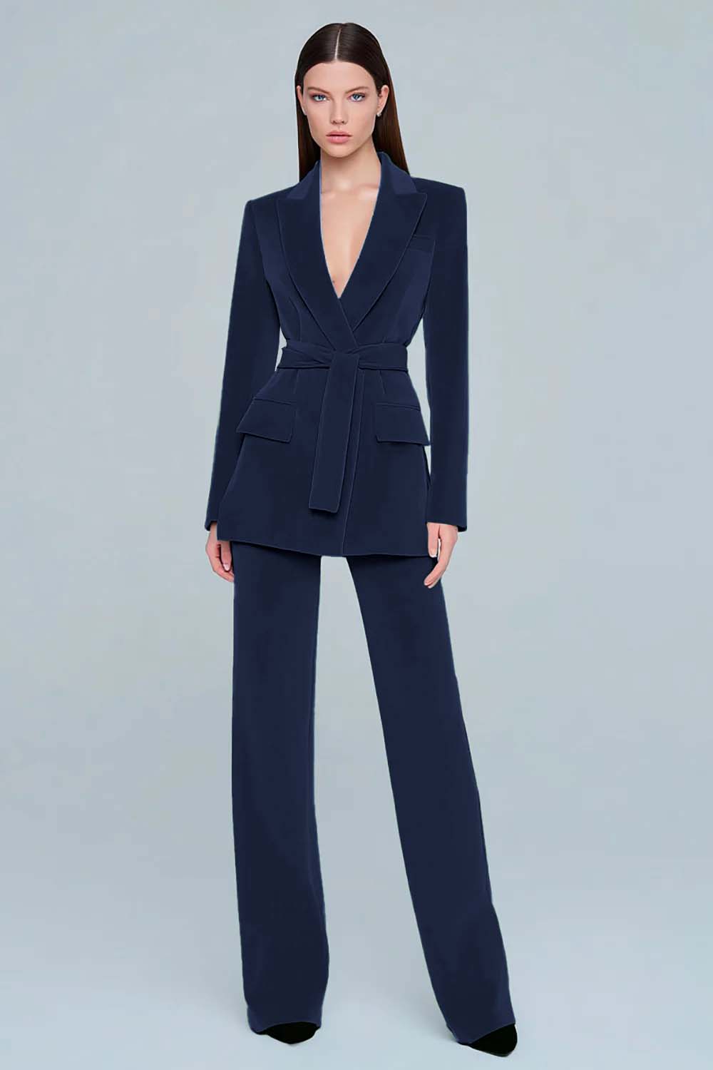 Dark Green Velvet 2 Piece Peak Lapel Long Sleeves Prom Suits with Sash