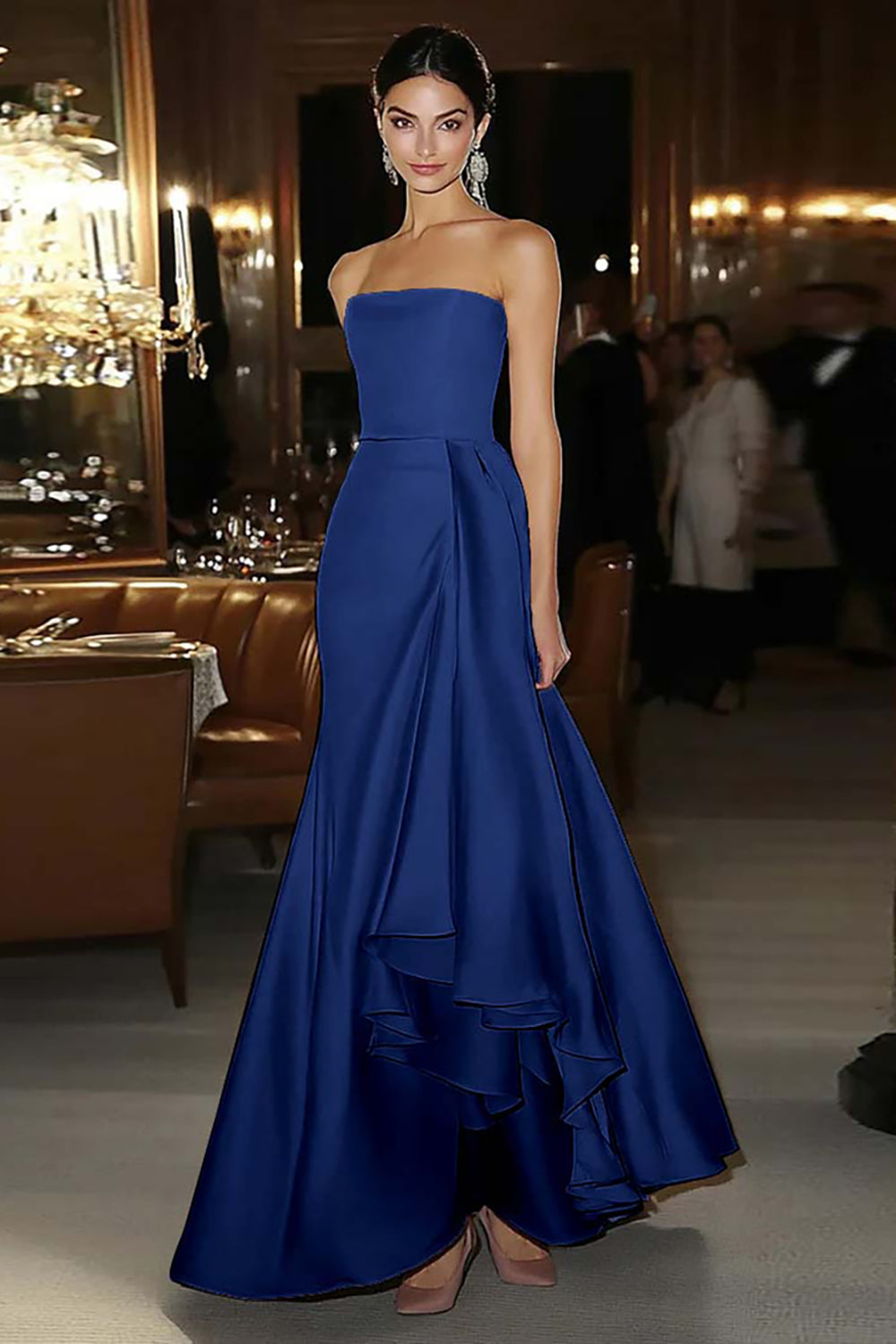 Fuchsia Sheath Satin Square Neck Long Gala Dress