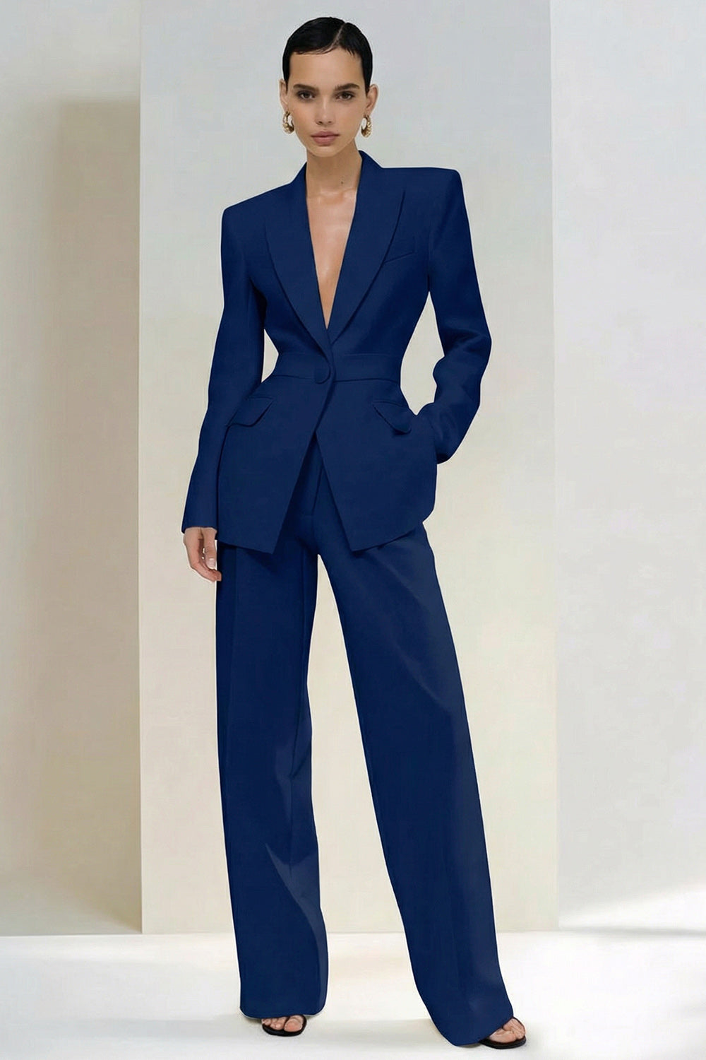 2 Piece Ivory Peak Lapel Single Breasted Business Suits with Sleeves