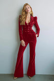 Burgundy Velvet 2 Piece Notched Lapel Women Prom Suits with Pockets