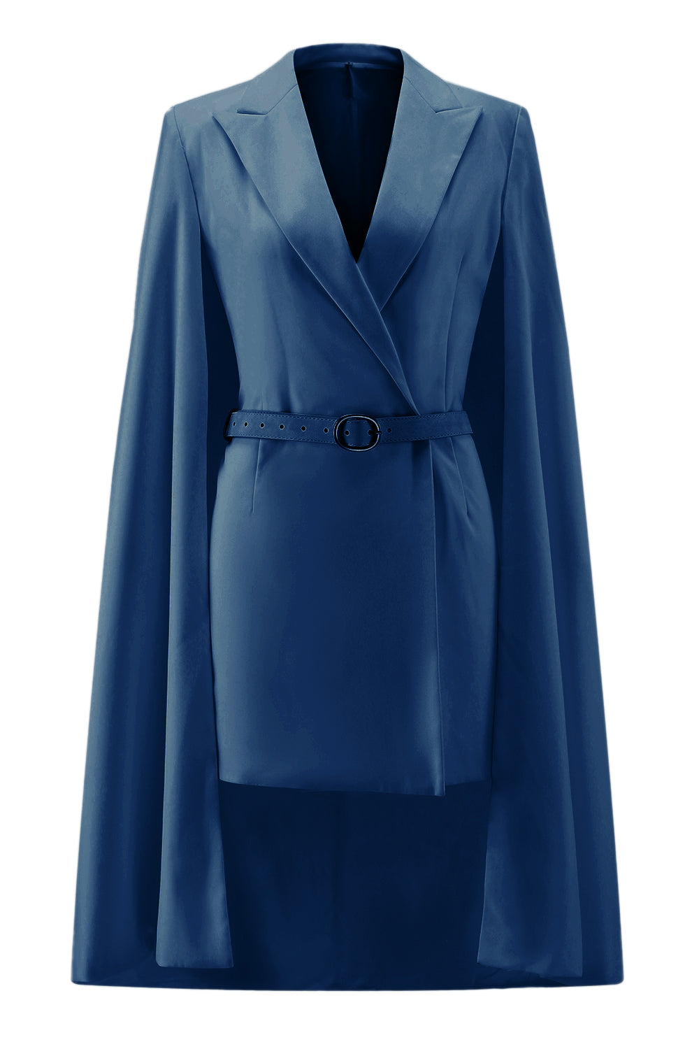 White Satin Peak Lapel Cape Short Work Blazer Dress with Belts