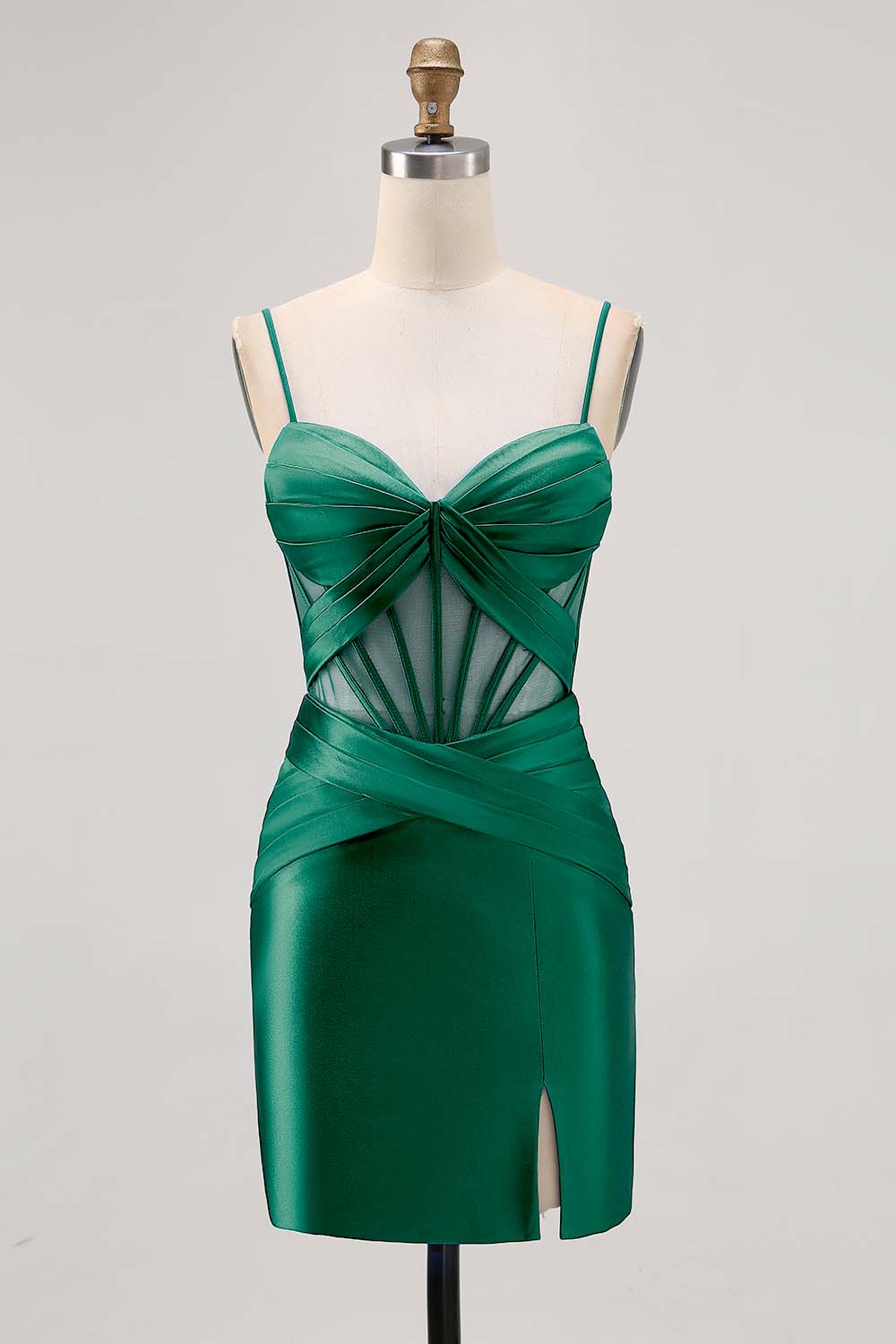 Royal Blue Satin Tight Ruched Corset Short Homecoming Dress with Slit