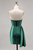 Sparkly Navy Corset Tight Satin Short Homecoming Dress with Beading