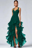 Black Organza Sweetheart Ruffled High-Low Formal Dress