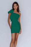 White Sheath Satin One Shoulder Short Graduation Dress with Bow