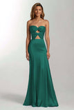 Dark Green Mermaid Sweetheart Satin Long Formal Dress