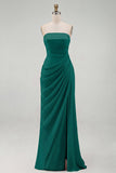 Light Pink Sheath Ruched Long Prom Dress with Slit
