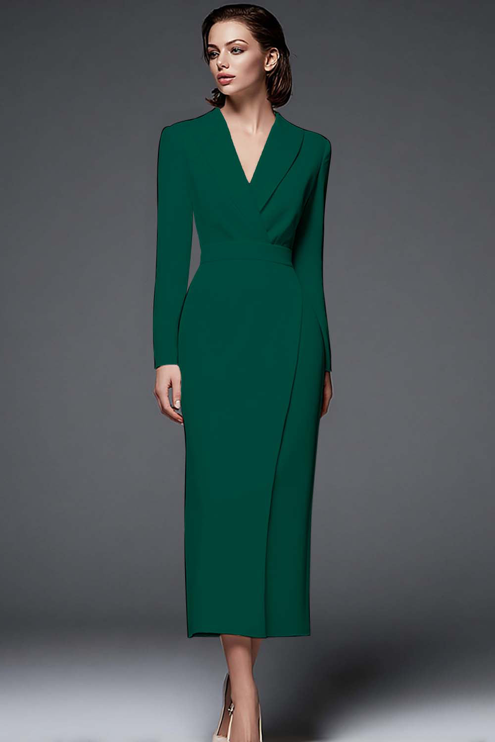 dark green dress with blazer Simple Ivory Pencil Shawl Lapel Long Sleeves Color:Black/Light Blue Vintage Western Buckle Belt Both pieces are crafted loop-ae-092