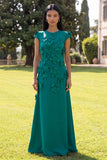 Butter Yellow A Line Round Neck Floral Long Wedding Guest Dress with Sleeves