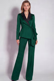 Notched Lapel Burgundy 2 Piece Business Suits with Sash