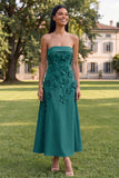 Yellow A Line Strapless Floral Maxi Wedding Guest Dress