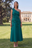 Floral Hot Pink One Shoulder A Line Maxi Wedding Guest Dress