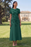 Butter Yellow A Line Round Neck Floral Maxi Wedding Guest Dress with Sleeves