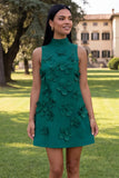 Hot Pink Short Floral High Neck A Line Homecoming Dress
