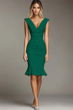 White Deep V-Neck Bodycon Midi Formal Dress