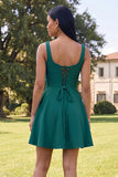 Blue Short Floral Square Neck A Line Homecoming Dress with Pockets