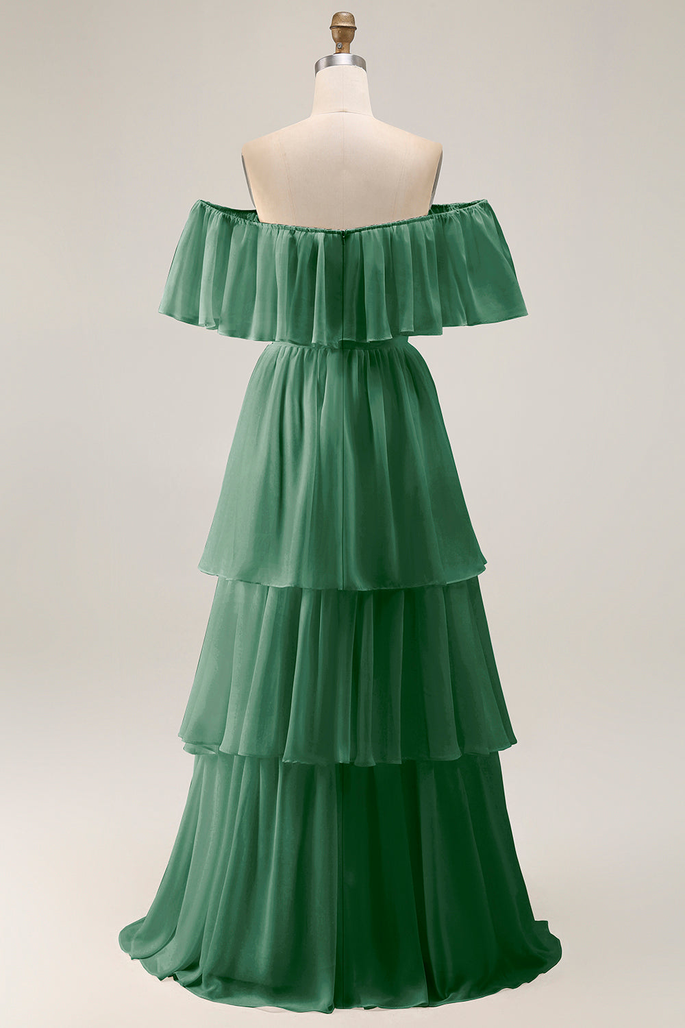 White Chiffon Tiered Off the Shoulder Boho Sweep Train Wedding Dress