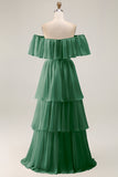 White Chiffon Tiered Off the Shoulder Boho Sweep Train Wedding Dress