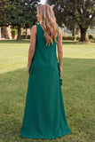 Blue A Line High Neck Floral Long Wedding Guest Dress