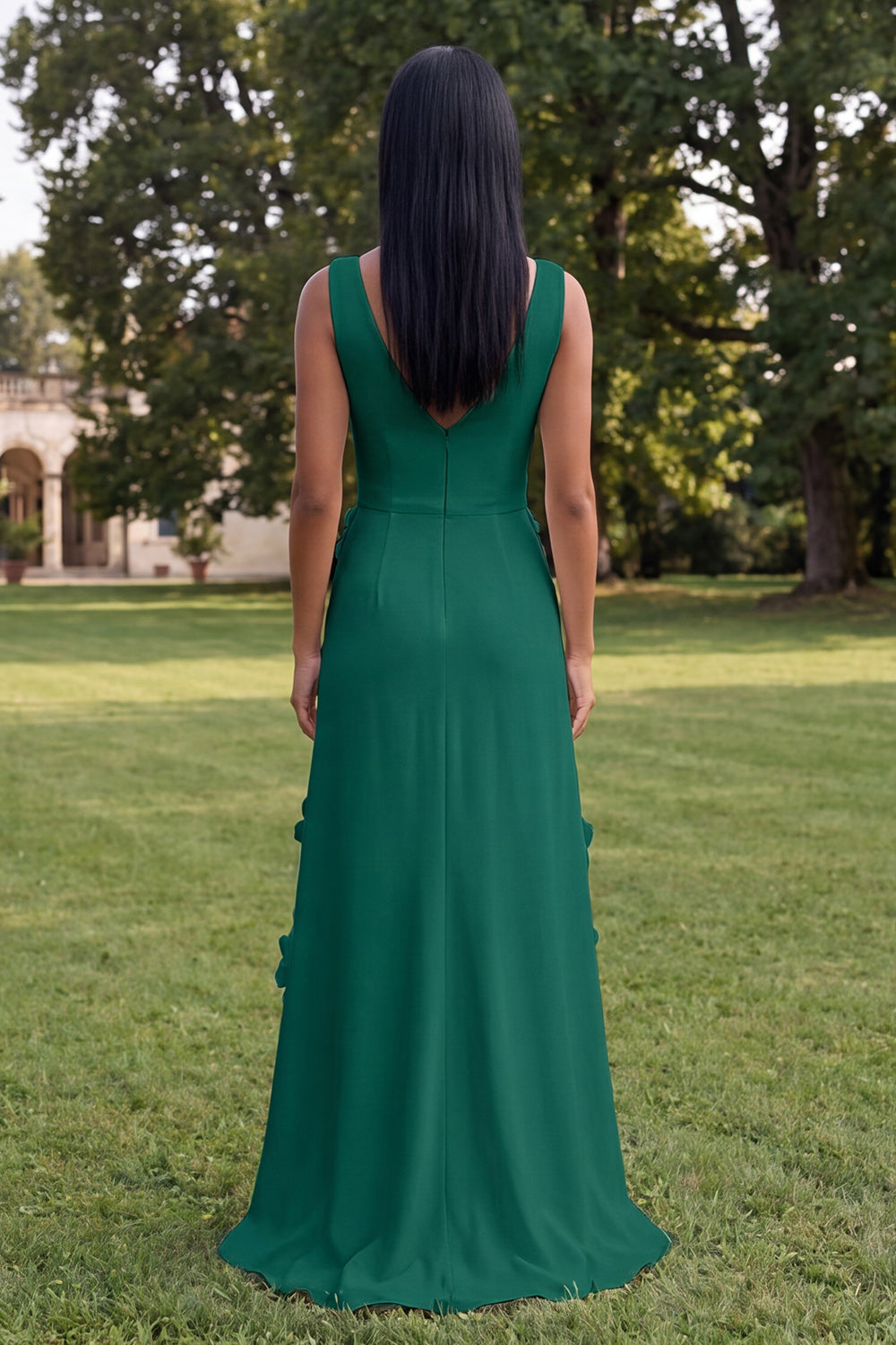 Butter Yellow Sheath V-Neck Floral Long Wedding Guest Dress